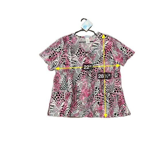 Simply Basic NWT Mock Wrap Scrub Top Pink Zebra Polka Dot Print Sz 2X - Picture 7 of 10
